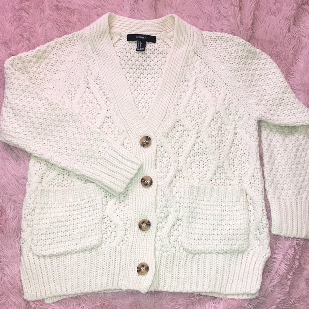 White cable knit Forever 21 button down cardigan